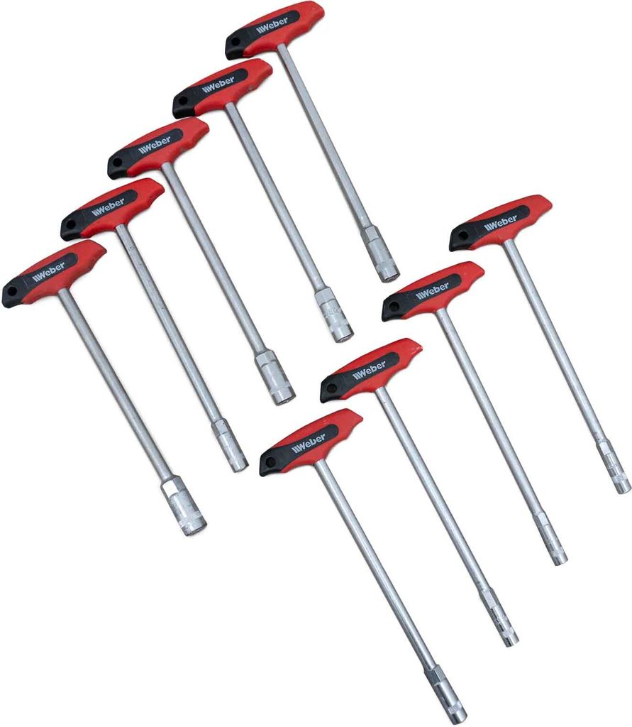 Weber T-Griff Steckschlüsselsatz 9-teilig Steckschlüssel Sechskant im Koffer 270mm lang schwarz rot