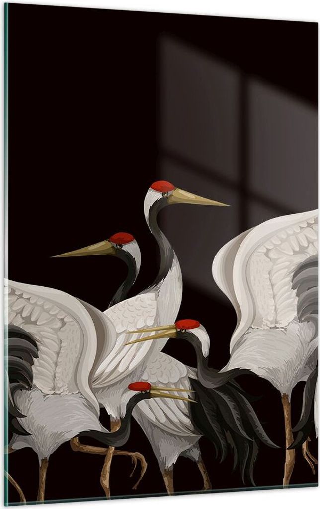 Bilder auf glas - Einteilig - Kraniche Vögel Grafiken - 50x70cm - Glasbilder - Wandbilder - Bilder - zum Aufhängen bereit - Wanddekoration aus Gl...