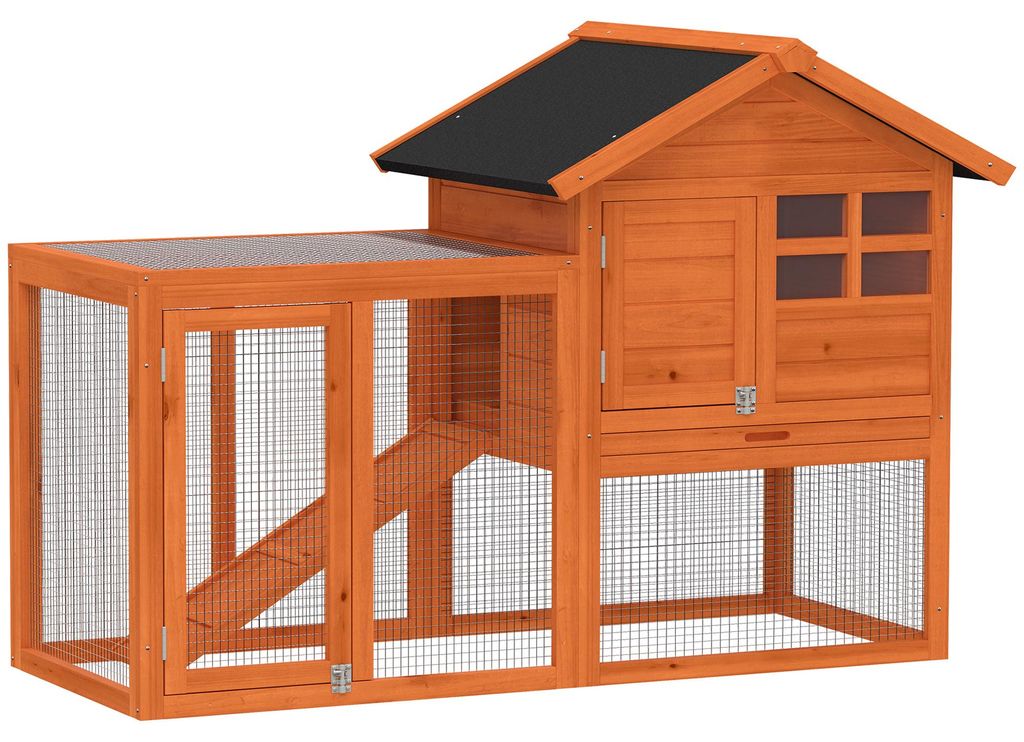 PawHut Hasenstall 2 Etagen Kaninchenstall aus Holz 123,5x62,6x92,5 cm Orange