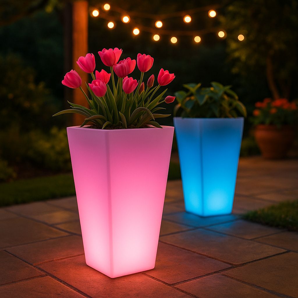 MasterLED LED Pflanzkübel 40x75cm – RGB + Kaltweiß – IP44 – IR-Fernbedienung – beleuchteter Blumentopf für Garten – Terrasse – Balkon