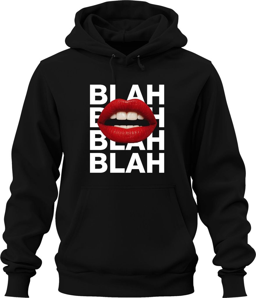BLAH BLAH BLAH rote Lippen Lippenstift Pop Art frech sarkastisch Uni Hoodie Kapuzenpullover, Schwarz, 3XL