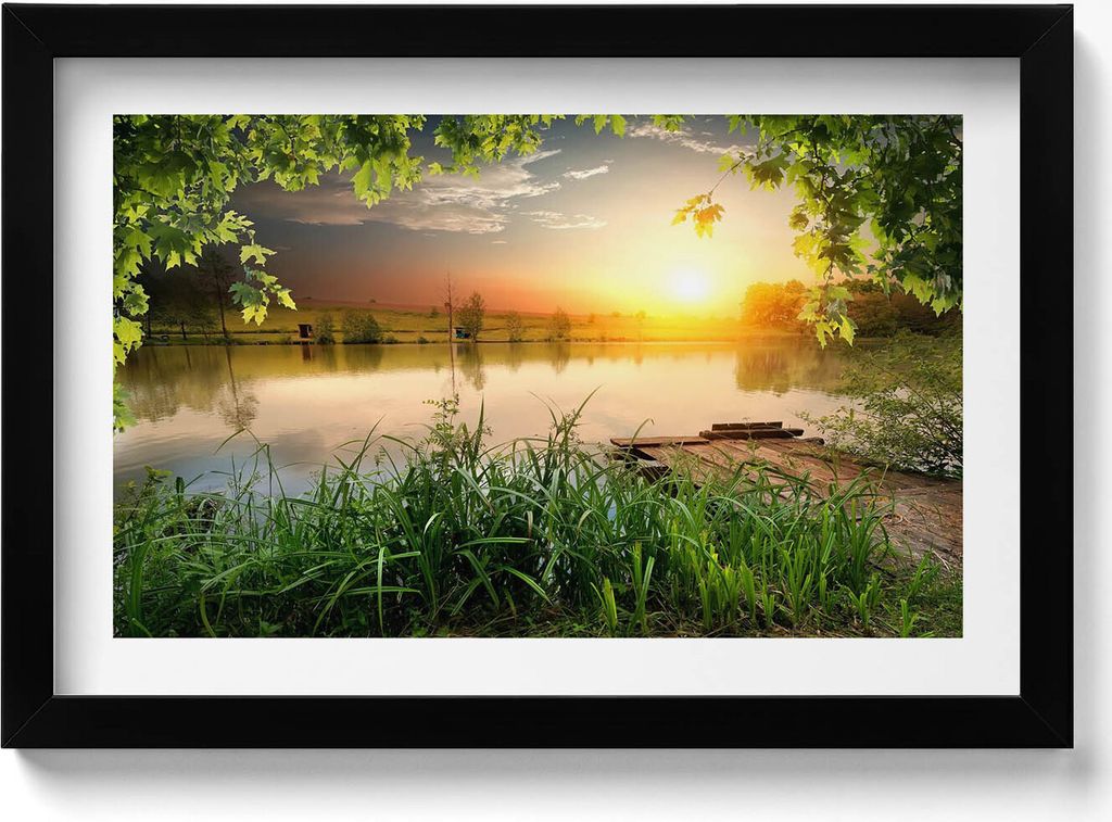 Sonnenuntergang, Sommertage– Wandbild mit Rahmen – Gerahmtes Bild – Wanddekoration – 30x20 cm – Schwarz Rahmen