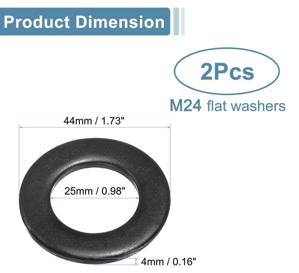 2 Stš¹ck M24 Unterlegscheiben, 25mm ID x 44mm OD x 4mm Dickee Schwarz Verzinkte Edelstahl Beilagscheiben fš¹r Schrauben, Muttern, Gewindestange