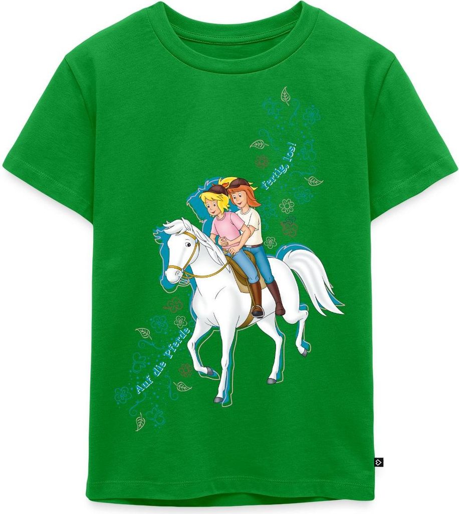 Spreadshirt Bibi Und Tina Auf Die Pferde Fertig Los Kinder Premium T-Shirt, 122/128 (6 Jahre), Grün