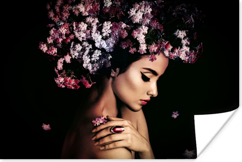 MuchoWow Poster Blossom - Frau - Rosa - Luxus 120x80 cm - Bilder