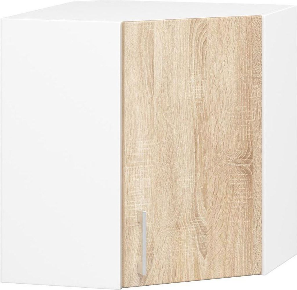 Küchen Eckhängeschrank – Eck-Hängeschrank W60/60N – LIMA – Weiß / Sonoma Eiche Matt