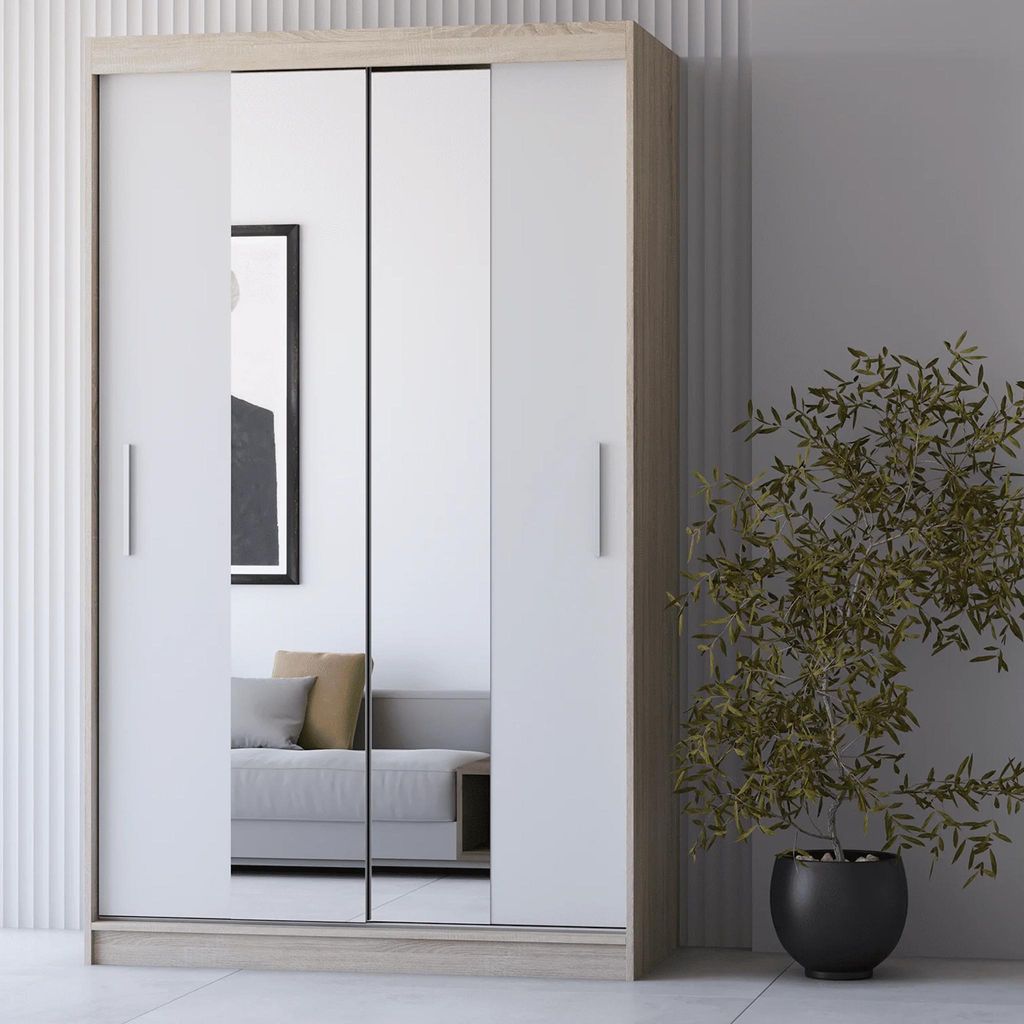 Armoire à portes coulissantes Armoire 120cm Sonoma/blanc Image du produit 