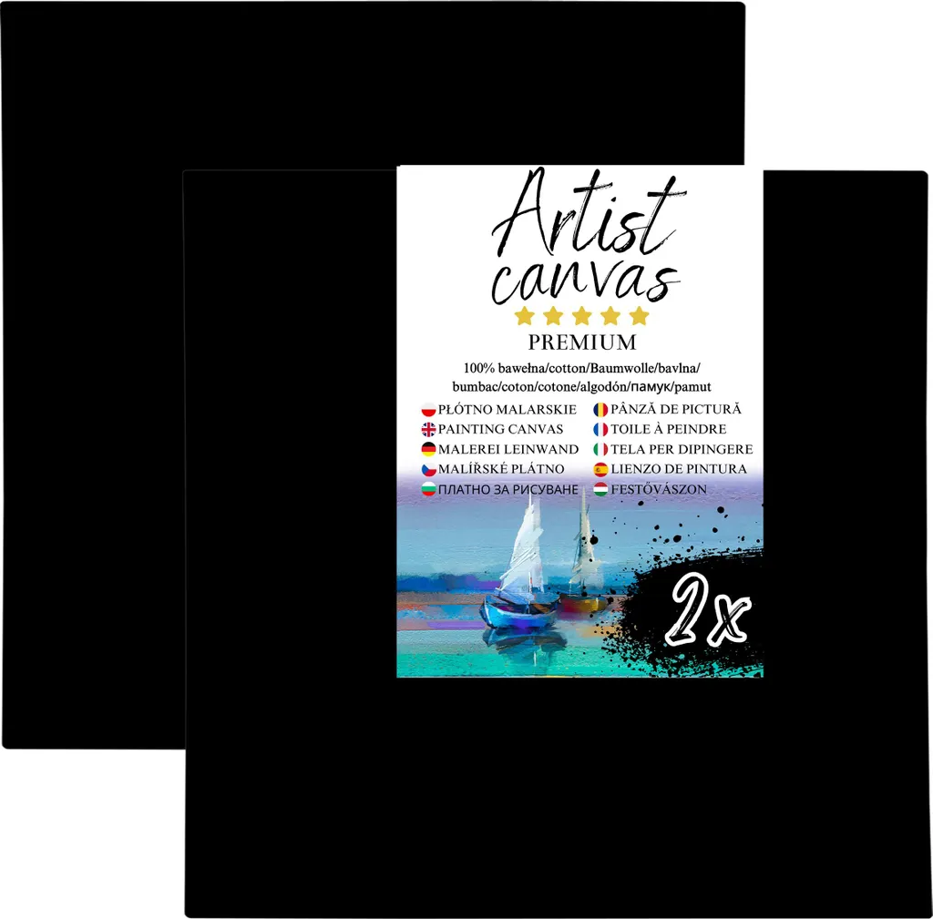 2 Tele Nere per Pittura 70x70 cm - Cotone 330g/m² - Qualità Artistica