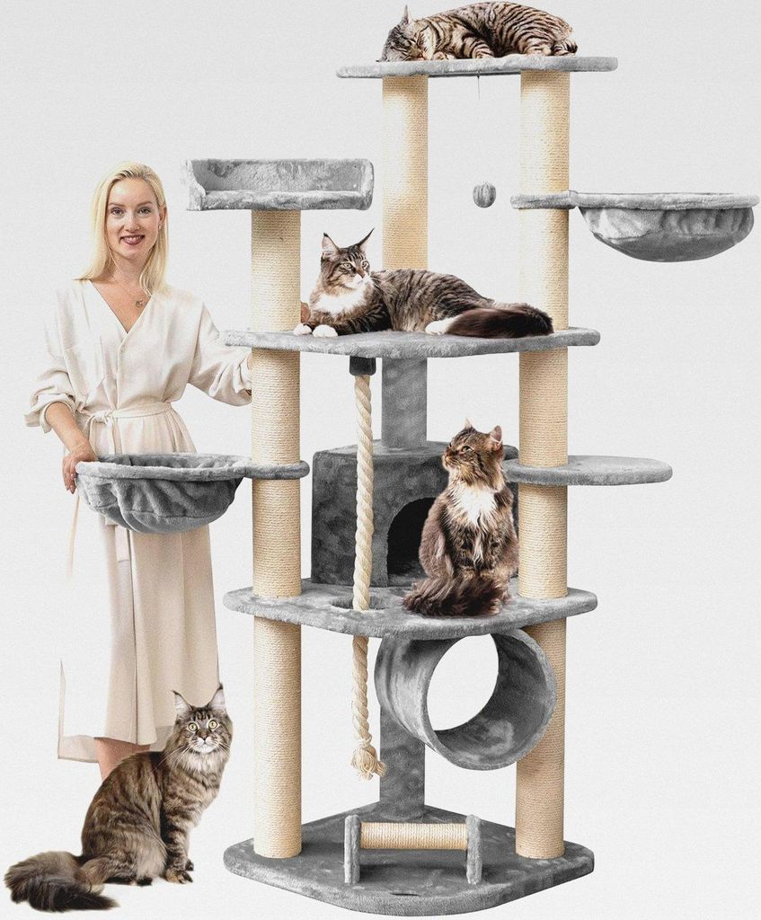 Großer Kratzbaum Stabil 'Parker' 171 cm - 11 cm Stämme, Haus & Spieltunnel, Große Liegemulden, Kratzrolle, Kletterbaum XXL Katzenbaum für Katze...