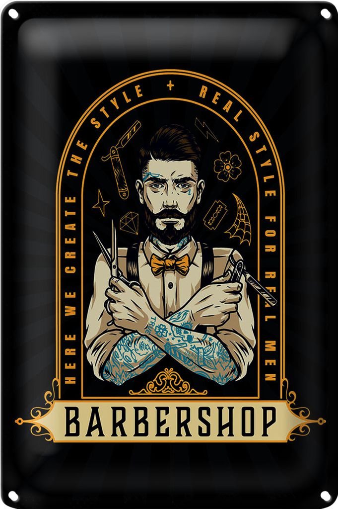 Blechschild Spruch Barbershop Here we greate Style 20x30cm
