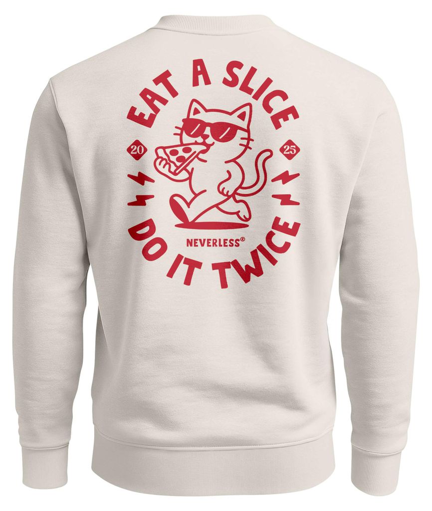 Sweatshirt Herren Pullover mit Backprint Pizza Cat Motiv Fun Food Streetwear Fashion Retro Style Streetwear Neverless