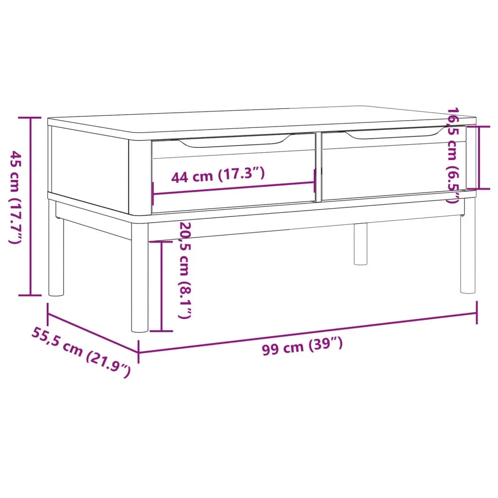 Tavolino Basso Salotto Bianco SYFAX FLORO Legno Pino Massiccio 99x55cm - 9