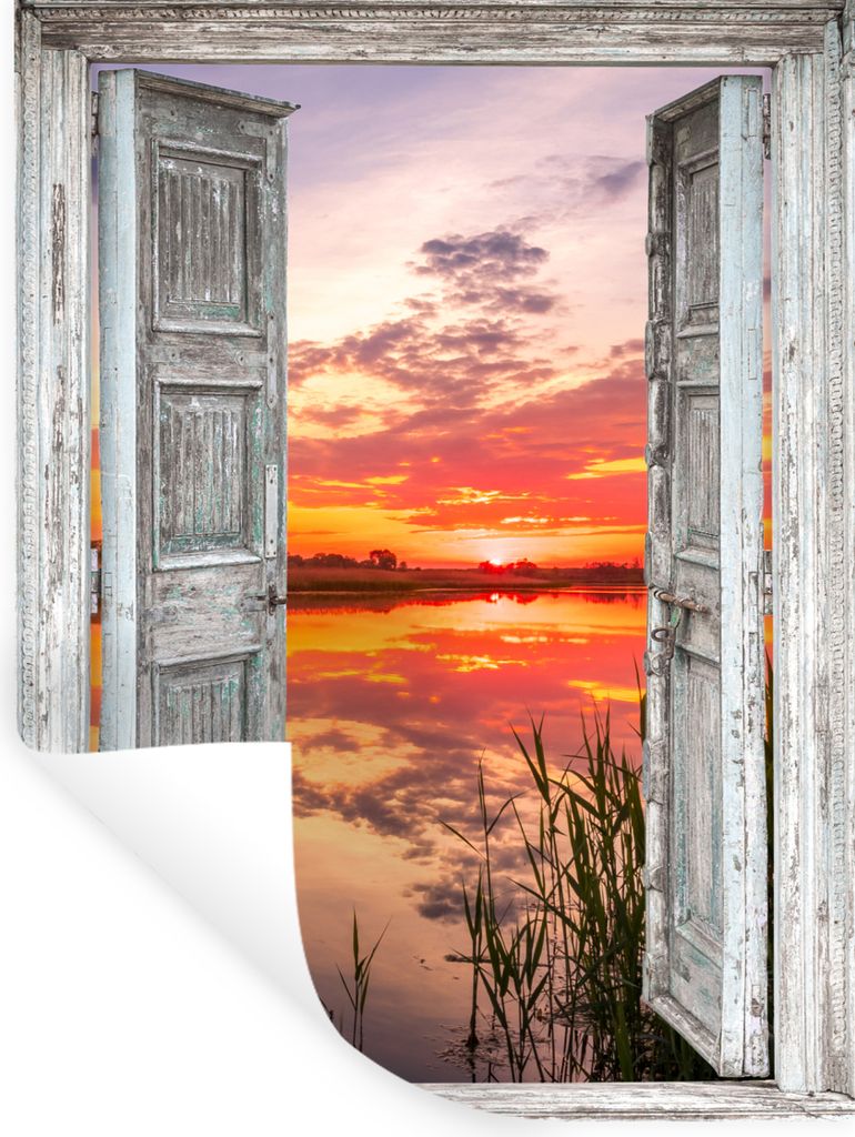 MuchoWow Wandtattoo Wandsticker Wandaufkleber Landschaft - Sonnenuntergang - Wasser - Aussicht 30x40 cm Selbstklebend und Repositionierbar - Stic...