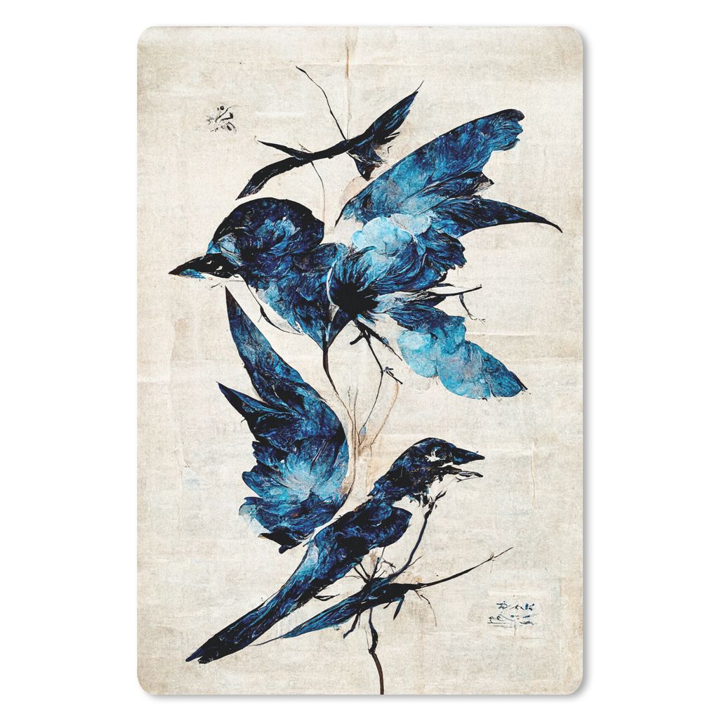 MuchoWow Mauspad Mousepad Vögel - Tiere - Blau - Vintage 40x60 cm - Mousepads - Maus Mat - Pad - Mausunterlage - Schreibtisch Accesoire
