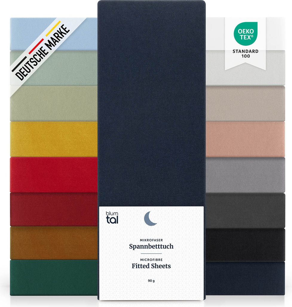 Blumtal Spannbettlaken 135x190cm - Bettlaken aus Microfaser im 2er Set - Dark Ocean Blue - Blau