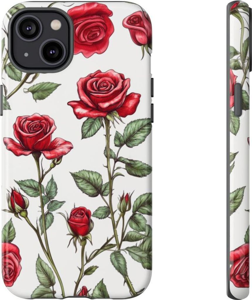 Rote Rosen im botanischen Muster – Hülle Kompatibel mit iPhone 14 Plus