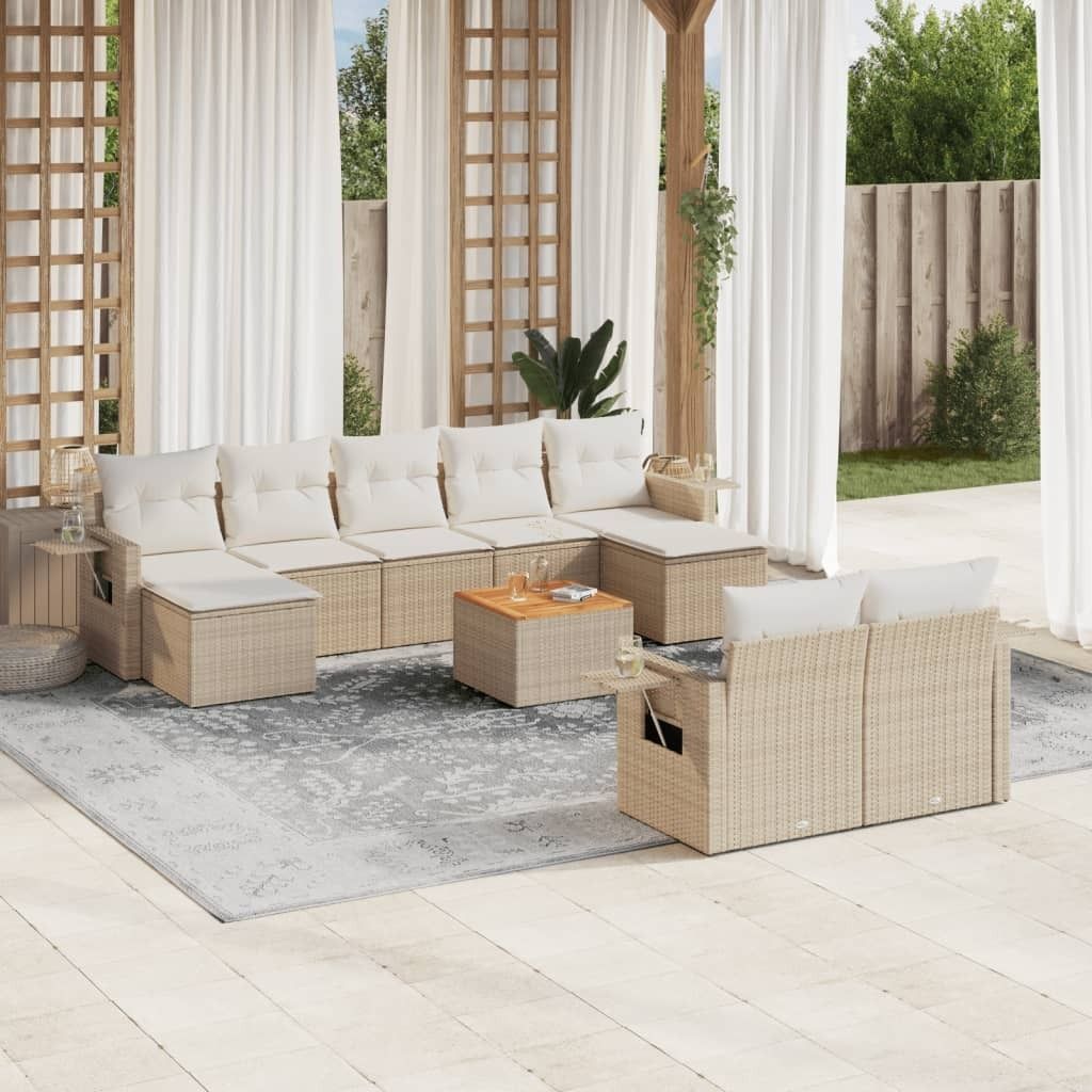 Design 10-tlg. Garten-Sofagarnitur mit Kissen Beige Poly Rattan, Gartensofas 2024 Neu