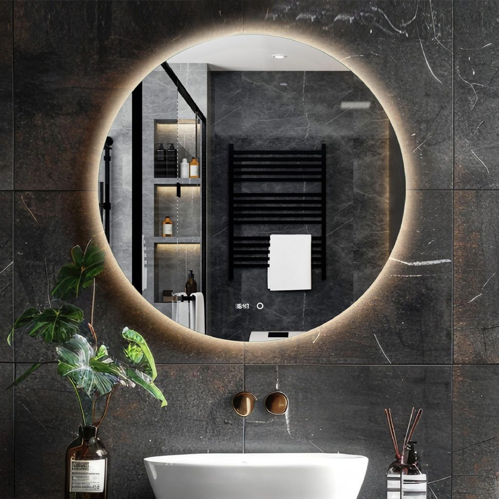 Lumoire Badspiegel mit beleuchtung – 80 cm Rund – Mit Anti-Beschlag & Digitaluhr