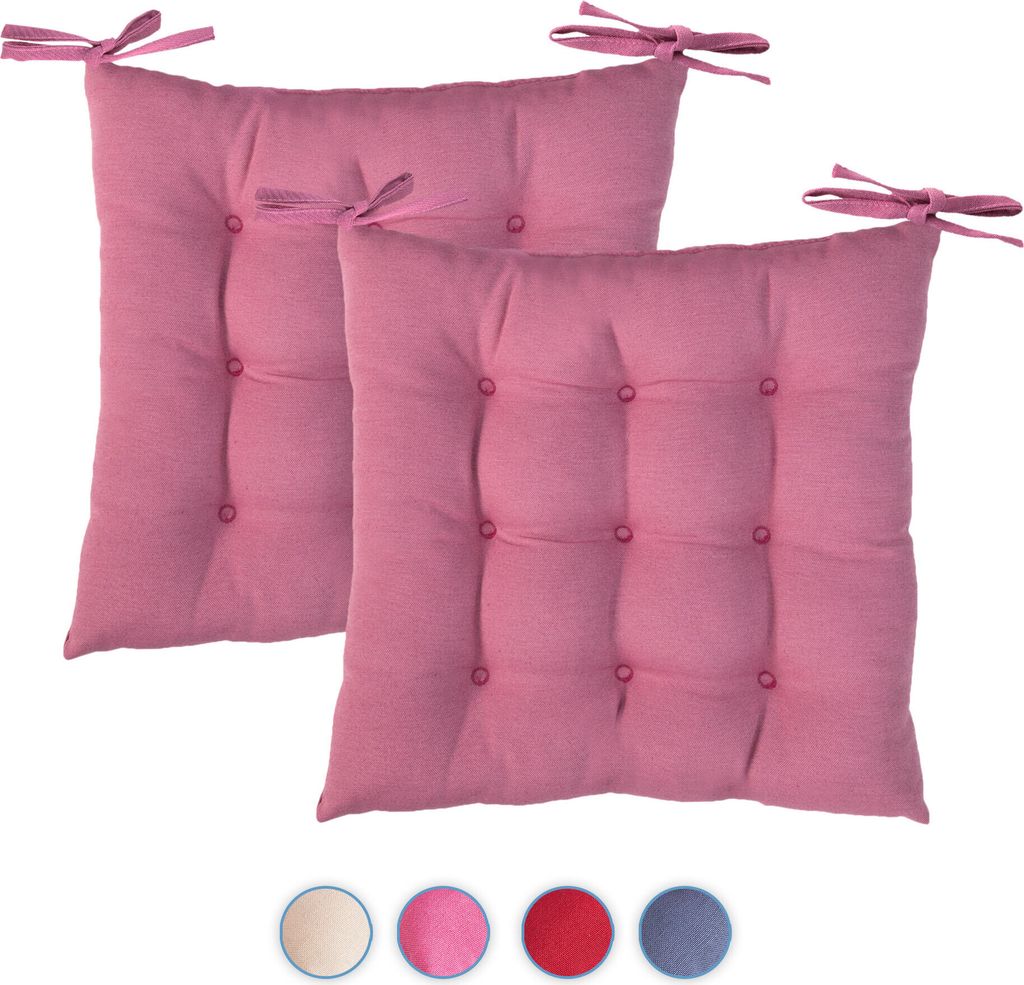 Komfortec 2er Set 40x40 cm Stuhlkissen mit Bändern, 100% Produktbild 