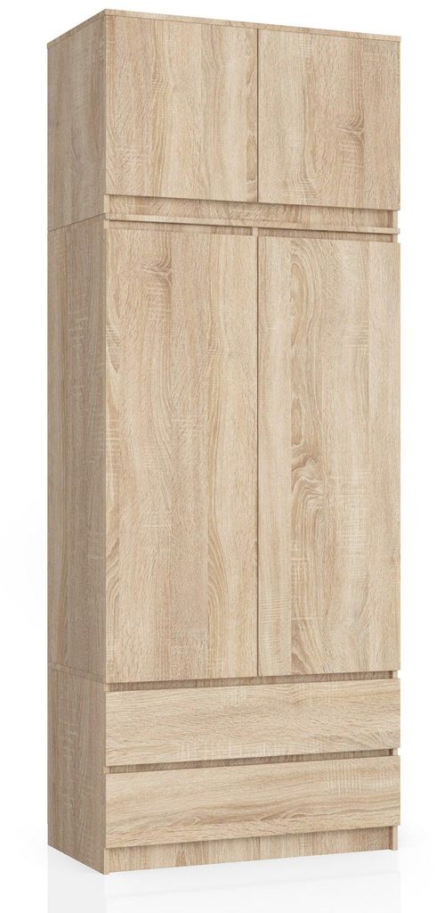 Kleiderschrank – Schlafzimmerschrank – Schrank mit Kleiderstange – Sonoma Eiche – 90 cm – Erweiterbarer Drehtürenschrank mit Aufsatz und...