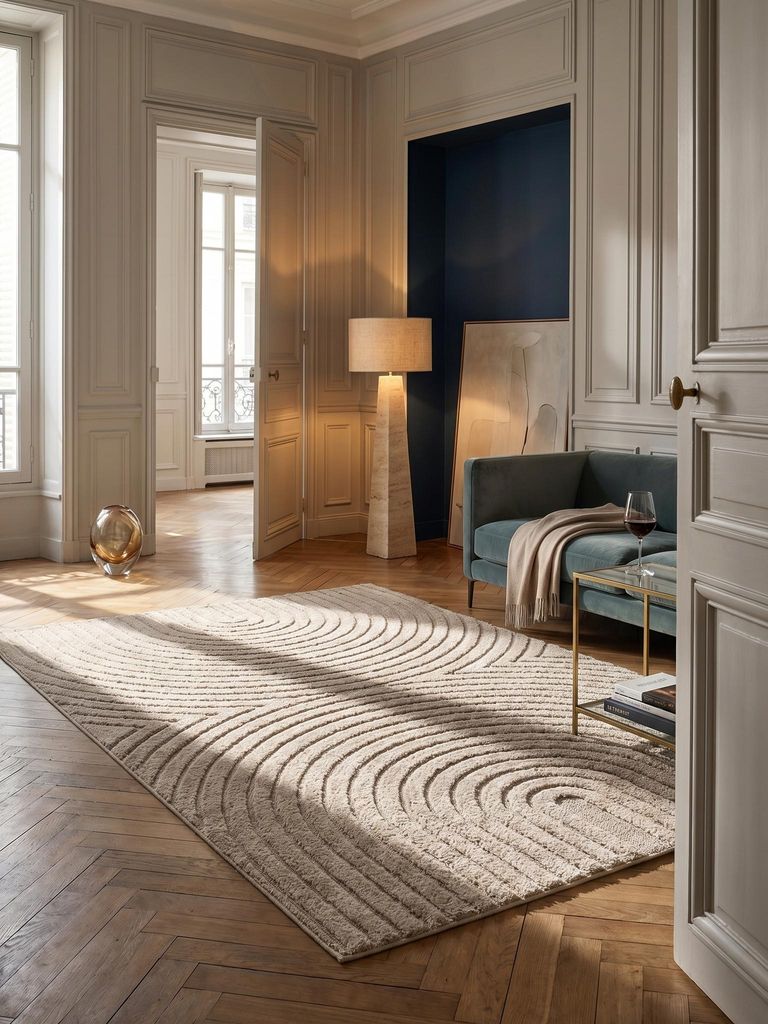 3D-Teppich Organische Bögen mit 3D-Effekt Pflegeleicht Waschbar Strapazierfähig | Beige 60x110 Fußbodenheizung | RIGI – Kadima Design