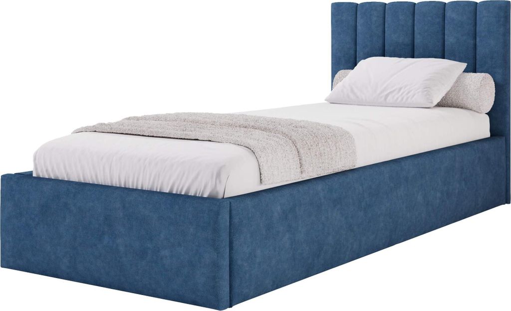 Moebelpaket Bett 90x200 cm, Bett Azurro S04, Polsterbett mit Stauraum, Modern Einzelbett mit Einem Metallrahmen Marineblaue