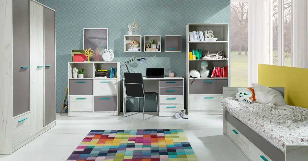 Mobile Pensile DEANY 35 cm Turchese e Rovere - Design Minimalista