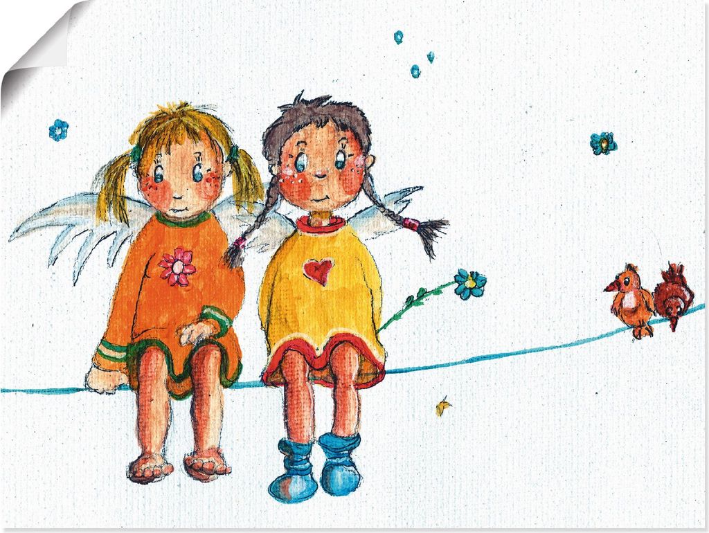 ARTland Poster Zwei Engelchen sitzen auf Wäscheleine Größe: 80x60 cm