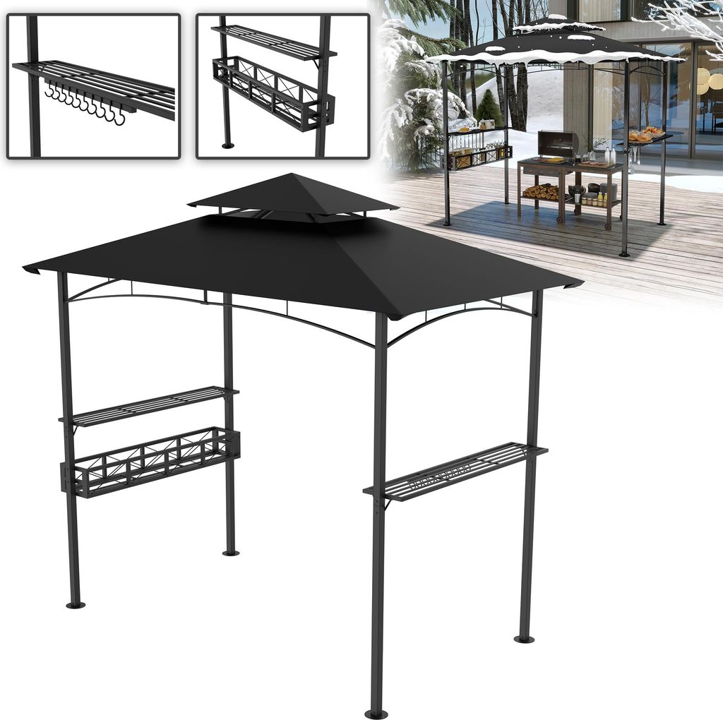 UISEBRT Grillpavillon mit schwarzem Dach - Doppeldach, Ablagen & Zubehör, wasserfest & robust, BBQ-Pavillon 244x153x250 cm für Außenbereich