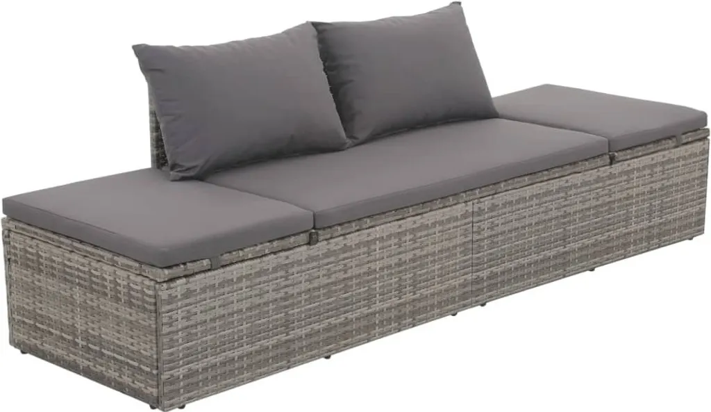 Transat de jardin gris 195x60 cm en poly rotin résistant aux UV