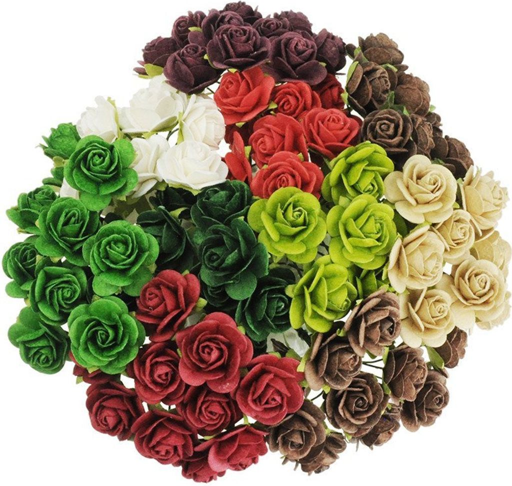 ROSEN Geöffnete 20mm 100 Stk. Scrapbooking Maulbeerpapier Blumen, Weihnachten mix