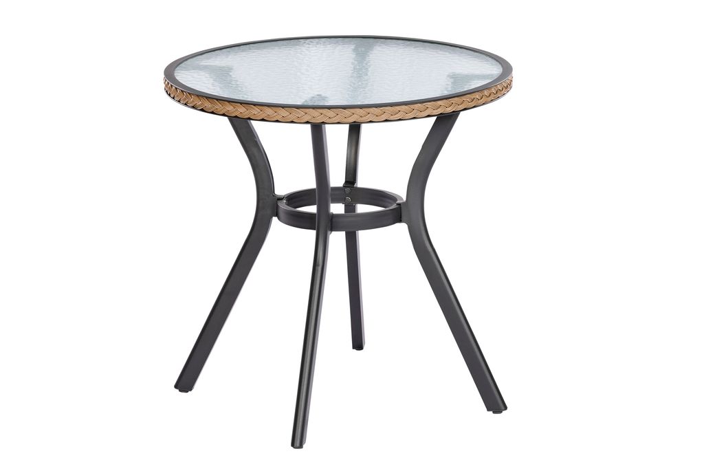 Merxx Ravenna Gartentisch, rund 70 cm, Natur, Aluminium/Kunststoffgeflecht