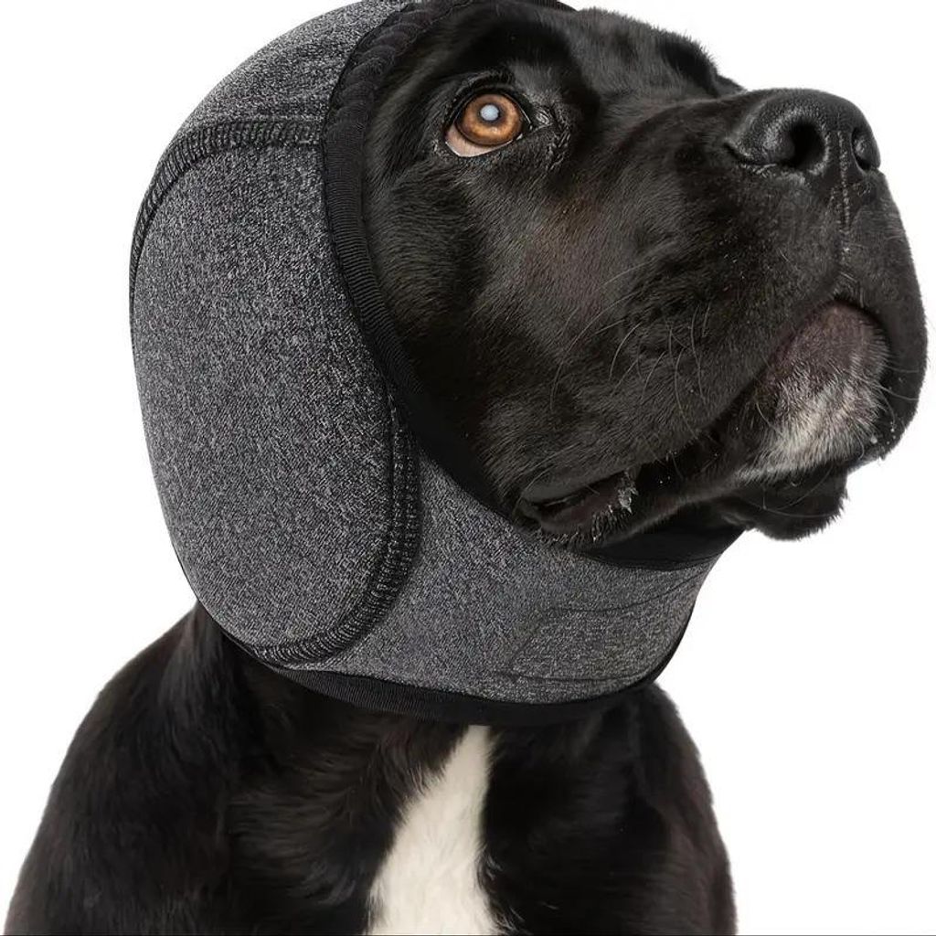 INF Hunde Sommer Schwimmen Wasserdicht Kopfbedeckung - Ohrenschutz & Angstlinderung Grau S