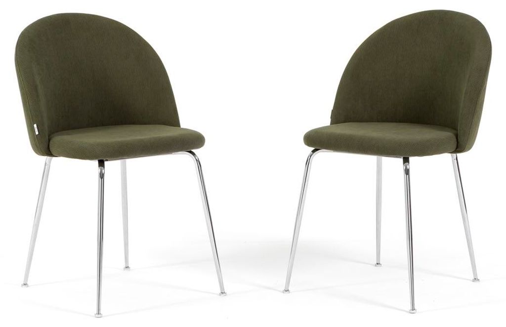 Set 2 gepolsterte Esszimmerstühle aus Rippvelours, Metallbeine, elegantes Design für Küche, Esszimmer, Bar und Restaurants – SARA - dunkelgrü...