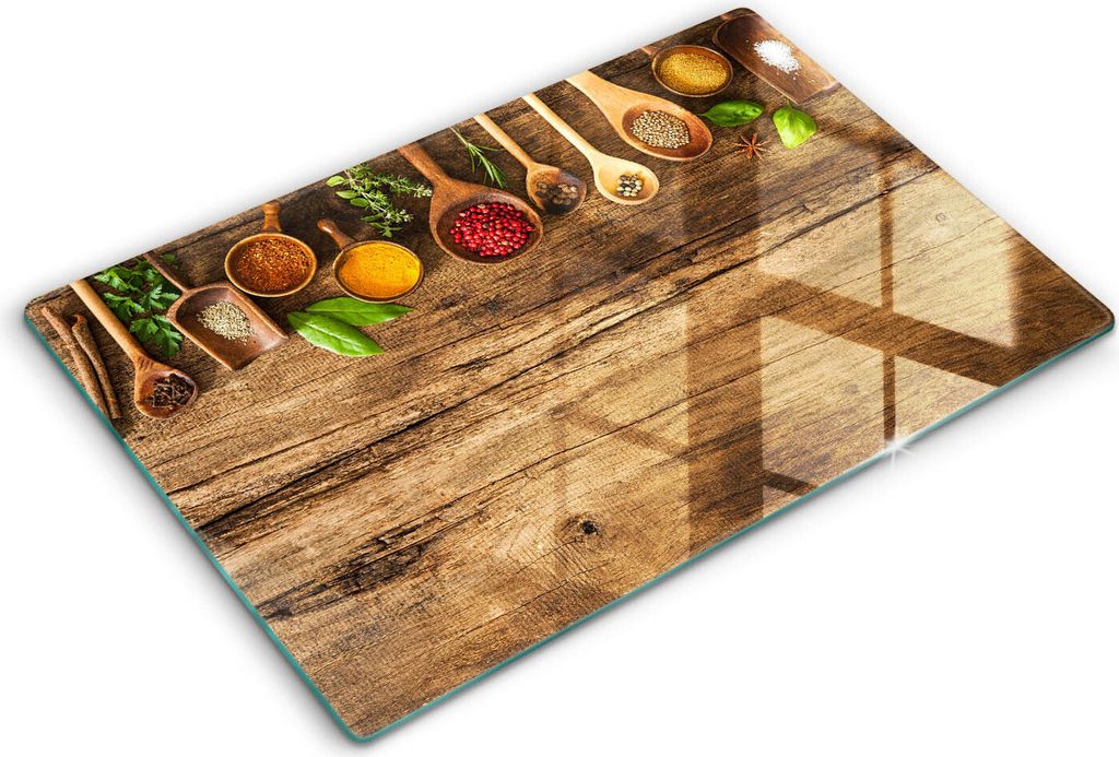 Glasschneideplatte - Herdabdeckplatte - 80x52 cm -Schneidebrett - Spritzschutz -Holzgewürze