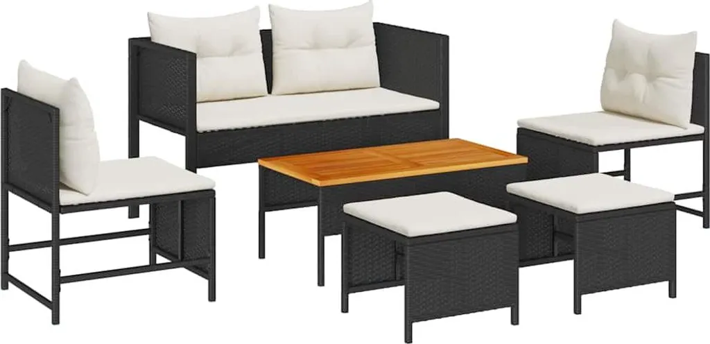 Canapé de jardin résistant aux UV et intempéries 6 pcs noir et crème