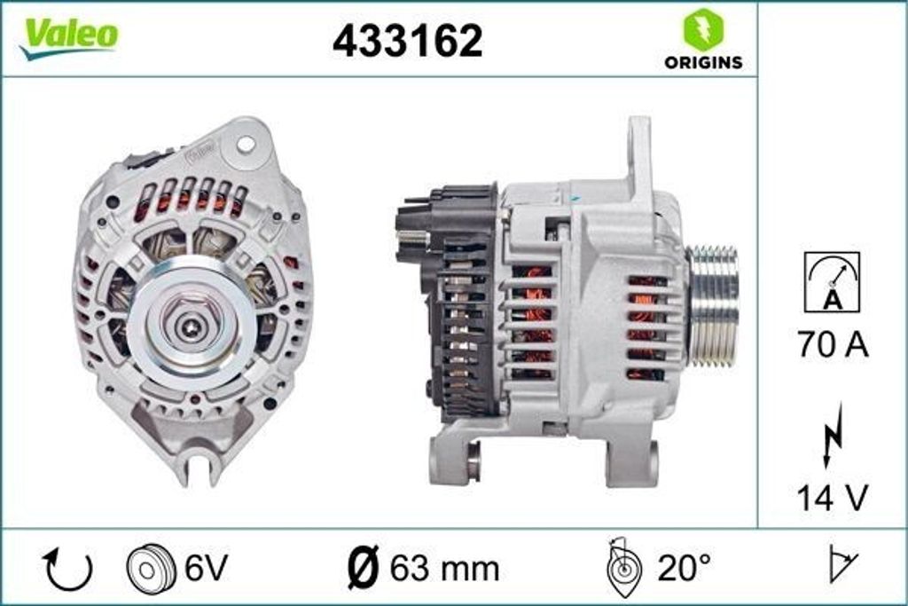 VALEO 433162 - OE 5701 C3 Lichtmaschine für ZX (N2), Xsara, Jumpy (B), Jumpy (U6U), Berlingo, Scudo, Partner (5, G), Expert (223), Expert (222), E...