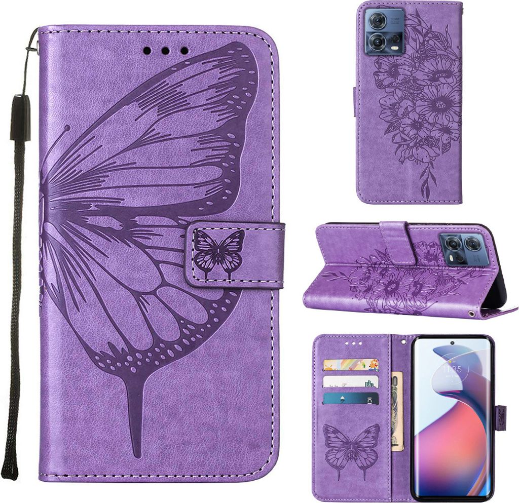 Moto S30 Pro Hülle, Schmetterling Prägung Flip Leder Produktbild 