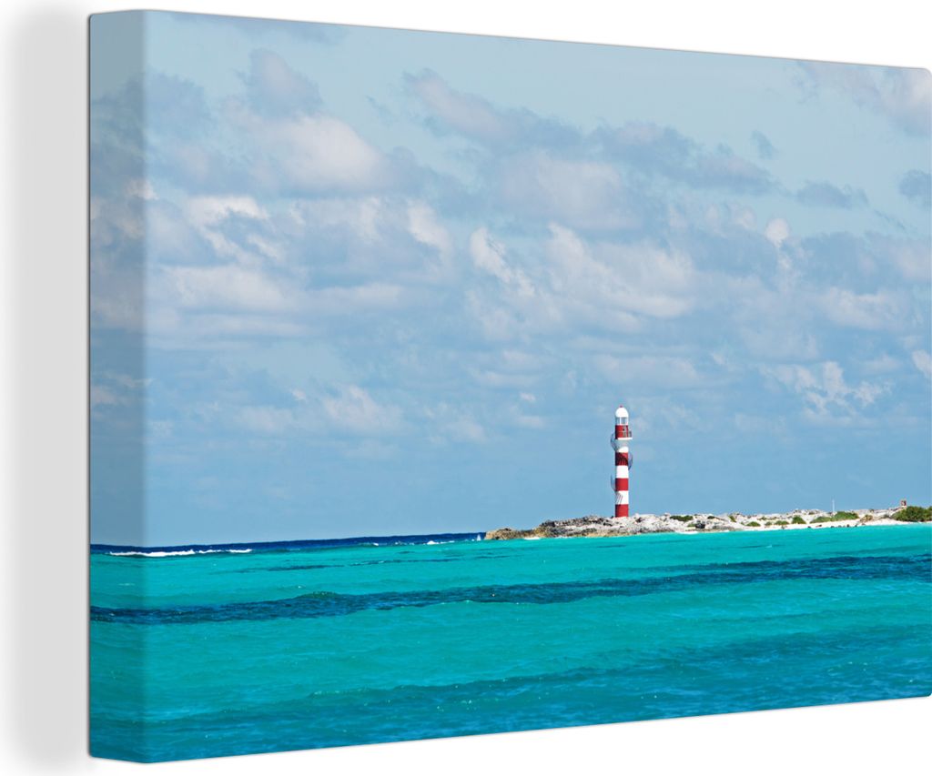 OneMillionCanvasses - Leinwandbilder - 140x90 cm, Leuchtturm in Cancun, Mexiko, Wandbilder Kunstdruck Wanddekoration - Foto auf Leinwand - Gemäl...