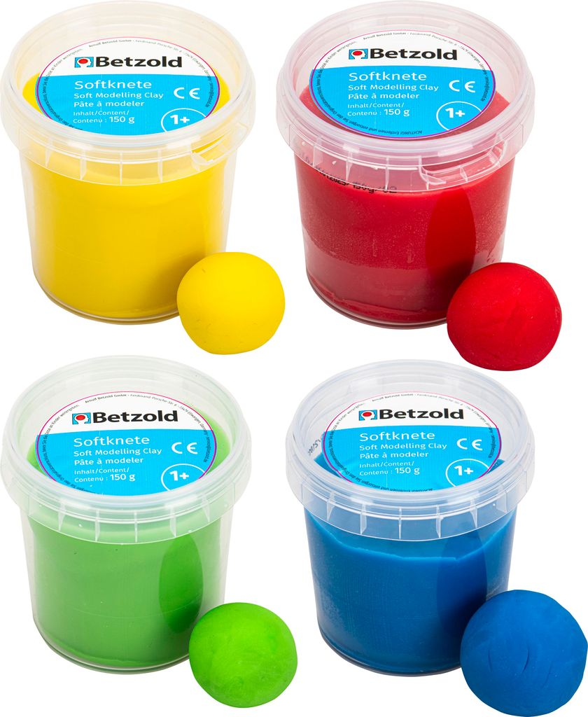 Betzold Soft-Knete, 4 Farben je 150 g, Softknete für Kreativität, Farbe: basic