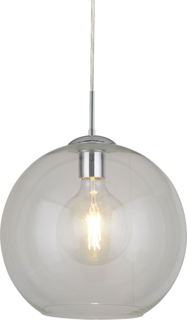 Hängeleuchte Metall Glas E27 rund D: 30 cm H: max. 120 cm Chrom Kugel Schirm Retro Design Pendelleuchte