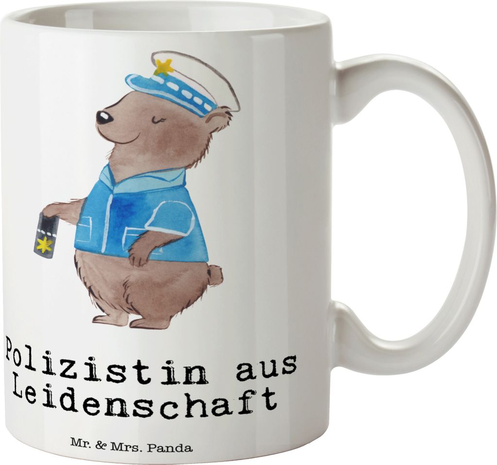 Mr. & Mrs. Panda Tasse Polizistin Leidenschaft - Weiß - Geschenk, cappuccinotasse, Teetasse, Cop, Polizei, Studium, Bürotasse, Kaffeetasse, Henke...
