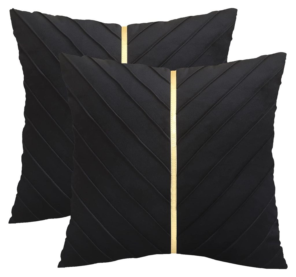 Set aus 2 Samtkissenbezügen mit goldfarbenem Leder, dekorative Kissen 40x40 cm, modern und für Sofa, Gartenbett, Sessel, Wohnzimmer, Sofakissen, ...