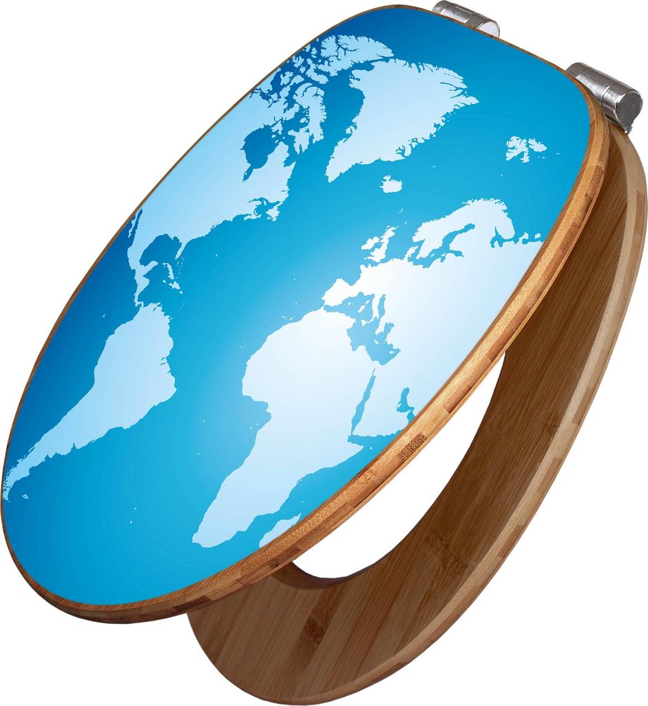 banjado Design WC Sitz Bambus Absenkautomatik -Weltkarte - Toilettendeckel mit Absenkautomatik Holz/hochwertiger Bambus Klodeckel/WC-Sitz für alle...