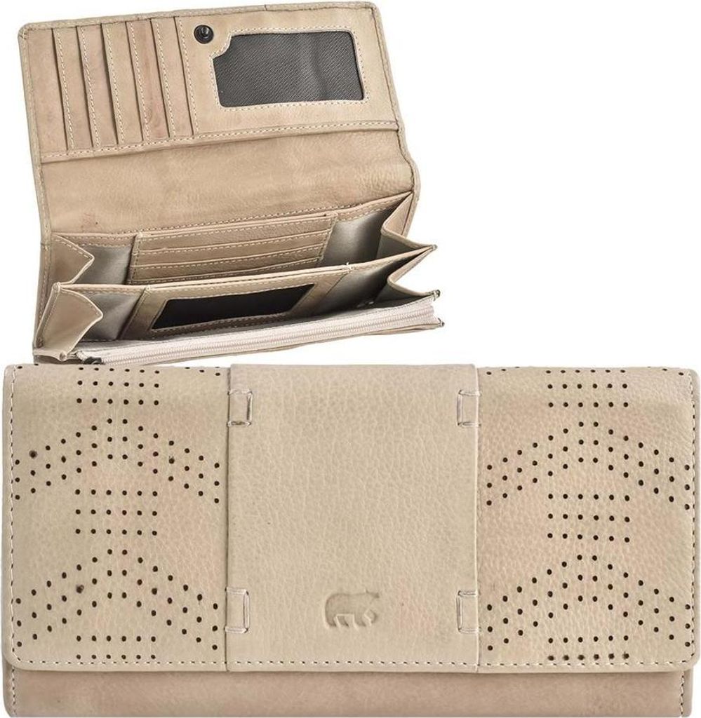 Bear Design Damen Geldbörse Leder beige STERRE Geldbeutel Portemonnaie 19x10cm