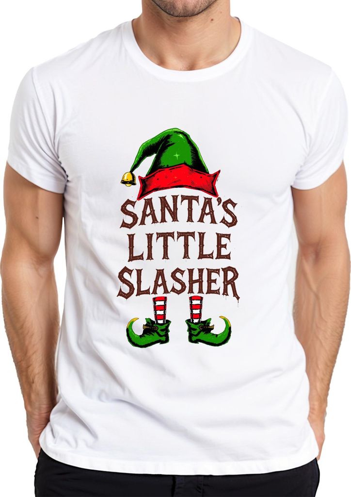 Santa's Little Slasher Weihnachten Elf Horror Gruselig Geschenk Herren T-Shirt, Weiß, L