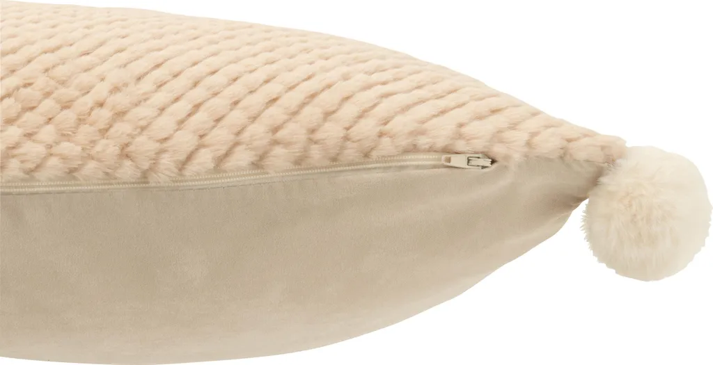 Coussin Beige à Pompons J-Line en Polyester pour Décoration Bohème - 4