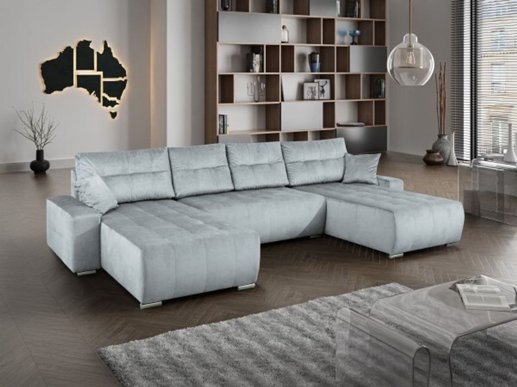 Ecksofa U-Form Mediolan III Schlaffunktion Bettkasten Lieferung bis in die Wohnung 362 cm ( Paros 05 - hellgrau )