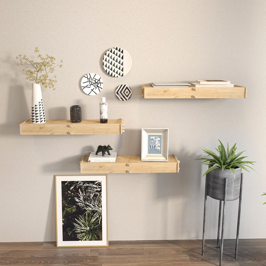 Skye Decor, Hiko - Oak, Wandregal, Eiche, 100 % MELAMINBESCHICHTETE SPANPLATTEN, 61,5 x 19,5 x 6,5 cm