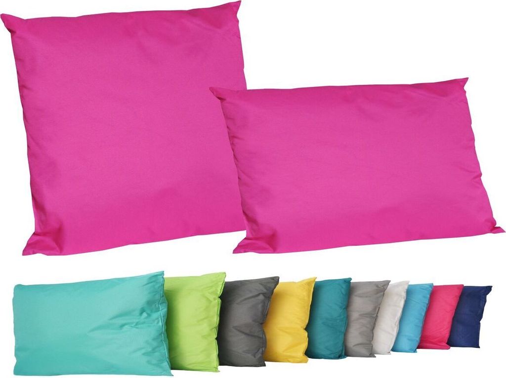 2er Set Outdoor Lounge Kissen Set 45x45cm + 30x50cm Dekokissen Inkl. Füllung Wasserfest Sitzkissen Garten Lotus Effekt, Farbe:Pink